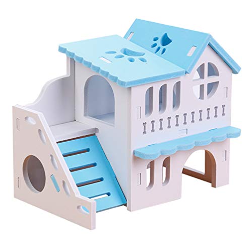 Balacoo Casa de Hámster de Madera Azul Cielo Pequeña Casa de Animales de Madera Choza para Jugar Mastica con Divertida Escalera de Escalada para Animales Pequeños