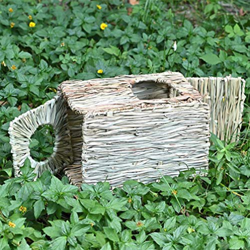 Balacoo Conejillo de Indias Casa de Paja Tejida Choza de Paja Ardilla Apilable Escondite Hámster Cabina Juguete para Pequeños Animales Durmiendo Jugando 26X29x37cm
