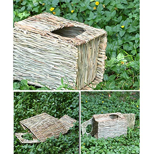Balacoo Conejillo de Indias Casa de Paja Tejida Choza de Paja Ardilla Apilable Escondite Hámster Cabina Juguete para Pequeños Animales Durmiendo Jugando 26X29x37cm