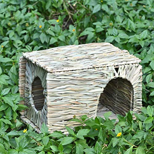Balacoo Conejillo de Indias Casa de Paja Tejida Choza de Paja Ardilla Apilable Escondite Hámster Cabina Juguete para Pequeños Animales Durmiendo Jugando 26X29x37cm