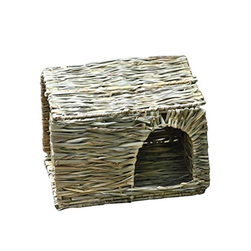 Balacoo Conejillo de Indias Casa de Paja Tejida Choza de Paja Ardilla Apilable Escondite Hámster Cabina Juguete para Pequeños Animales Durmiendo Jugando 26X29x37cm