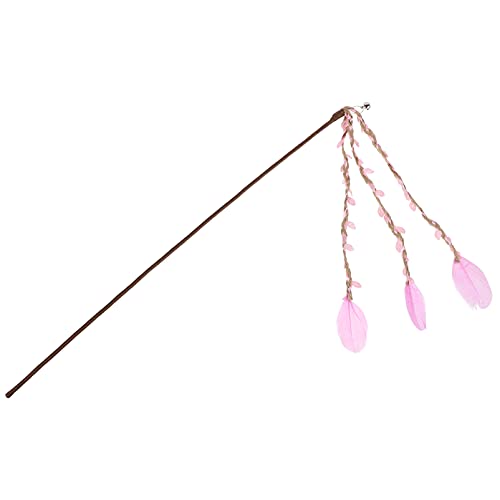 Balacoo Varita Interactiva de Plumas de Gato con Campana Caña de Pescar Juguetes de Gatito Bastón de Madera Ejercitador para Gatos de Interior Ejercicio Violeta