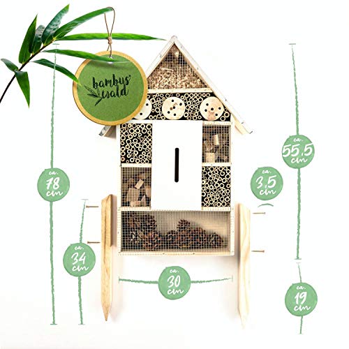 bambuswald© Hotel de Insectos 23 x 9 x 55,5 cm | Casa para Abejas Moscas escarabajos Mariposas - con Techo de Metal y Patas | Refugio y Lugar de anidación - Protección de Especies en el jardín