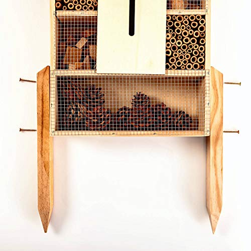 bambuswald© Hotel de Insectos 23 x 9 x 55,5 cm | Casa para Abejas Moscas escarabajos Mariposas - con Techo de Metal y Patas | Refugio y Lugar de anidación - Protección de Especies en el jardín