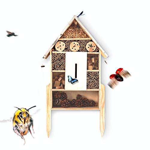 bambuswald© Hotel de Insectos 23 x 9 x 55,5 cm | Casa para Abejas Moscas escarabajos Mariposas - con Techo de Metal y Patas | Refugio y Lugar de anidación - Protección de Especies en el jardín