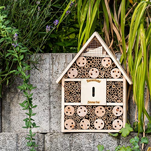 bambuswald© Hotel de Insectos con 4 Pisos y casa de Mariposas | Casa para Abejas de Madera y bambú - 28,5 x 9 x 39 cm | Refugio para Insectos Protección de Especies en tu jardín