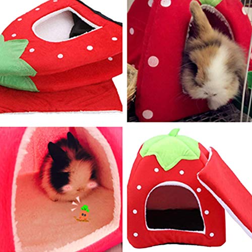 bangminda Casa de Hámster, Hogar de Invierno para Mascotas de Animales Pequeños, Cama Cálida de Felpa de Fresa, Nido de Fresa Suave para Conejo Chinchilla Erizo Hámster