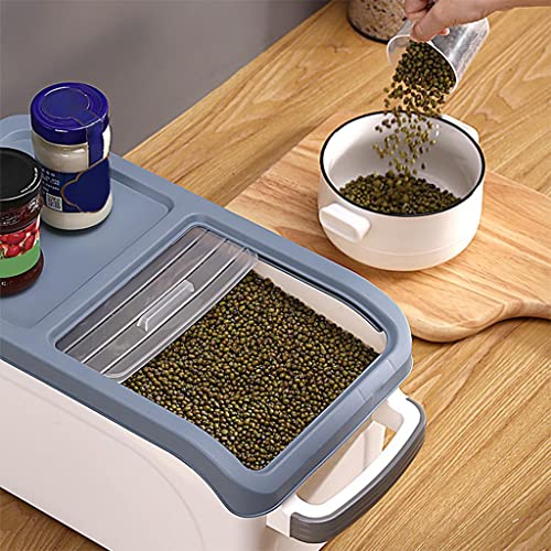 Baoblaze Contenedor de Almacenamiento de arroz, Contenedor de Comida para Gatos Cubo de harina, Cubo de Comida para Perros PP, Dispensador Organizador a Prueba - Azul 15KG
