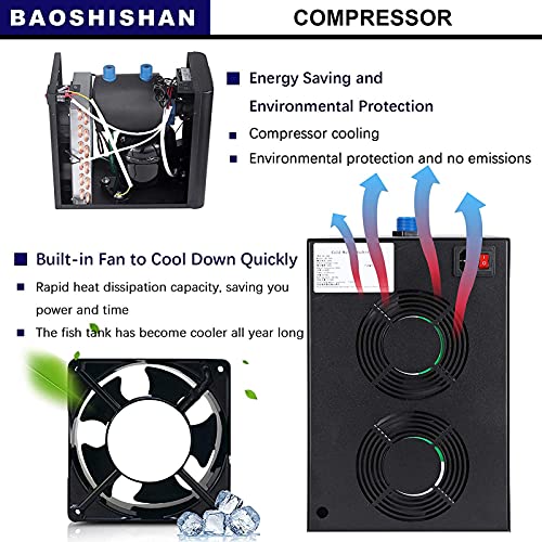 BAOSHISHAN 160L Acuario Enfriador de agua Enfriador Kit de bomba adicional Enfriador de tanque de pescado Equipo de cultivo de mariscos 220V (Unidad de temperatura del agua: ℃)