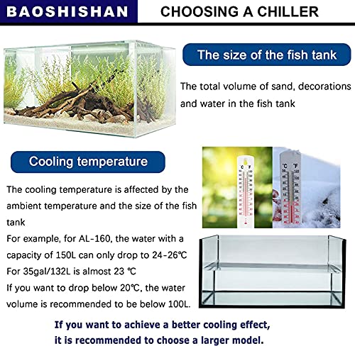 BAOSHISHAN 160L Acuario Enfriador de agua Enfriador Kit de bomba adicional Enfriador de tanque de pescado Equipo de cultivo de mariscos 220V (Unidad de temperatura del agua: ℃)