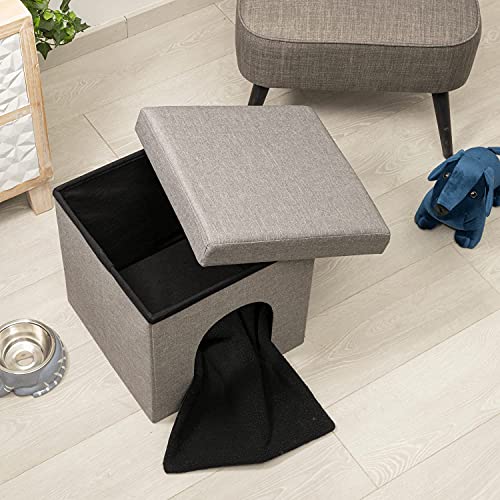 Baroni Home Caseta para perro, cama de gato, puf plegable para perros y gatos, color gris, medidas 38 x 38 x 38 cm