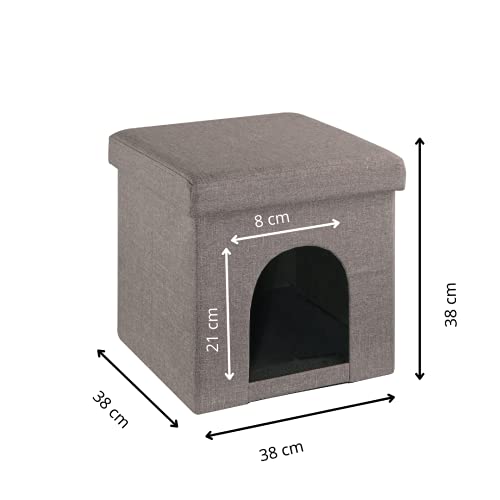 Baroni Home Caseta para perro, cama de gato, puf plegable para perros y gatos, color gris, medidas 38 x 38 x 38 cm