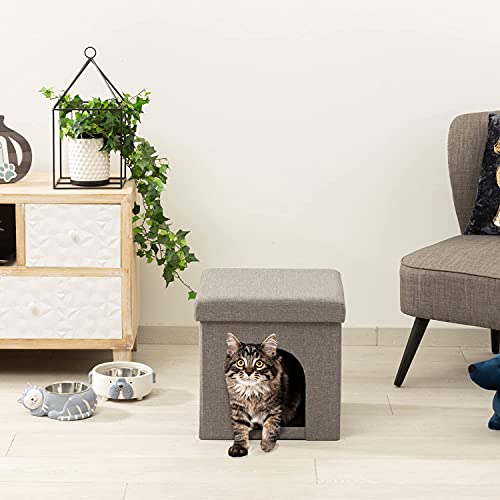 Baroni Home Caseta para perro, cama de gato, puf plegable para perros y gatos, color gris, medidas 38 x 38 x 38 cm