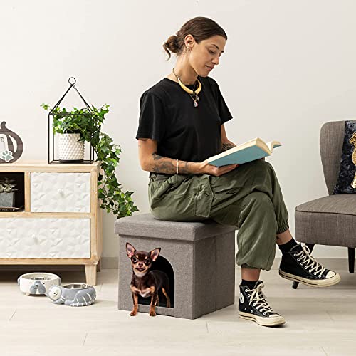 Baroni Home Caseta para perro, cama de gato, puf plegable para perros y gatos, color gris, medidas 38 x 38 x 38 cm