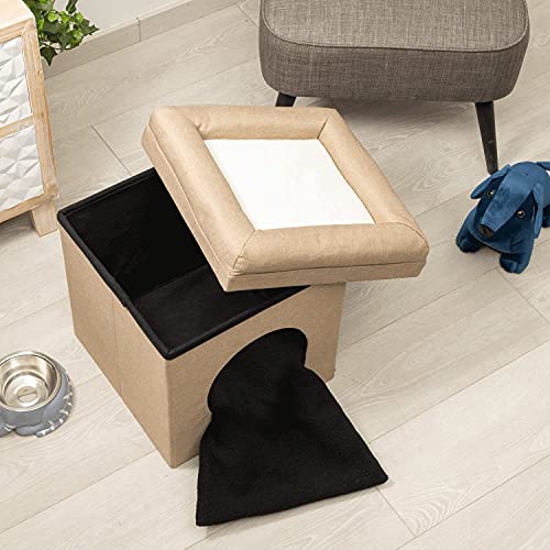 Baroni Home Caseta para perro o gato, puf plegable para perros y gatos, con cojín elevado, color pardo, medidas 38 x 38 x 42 cm