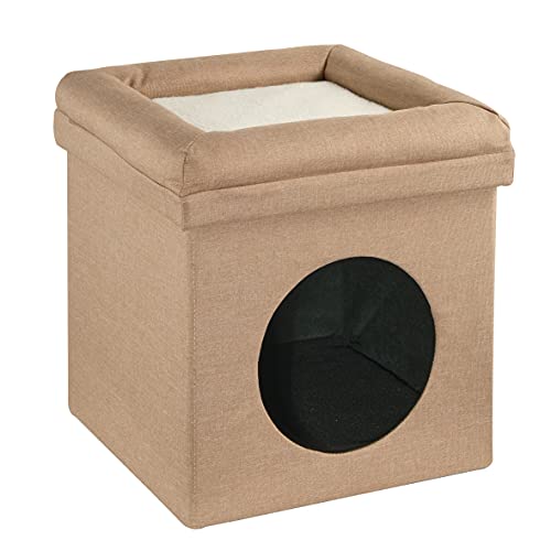 Baroni Home Caseta para perro o gato, puf plegable para perros y gatos, con cojín elevado, color pardo, medidas 38 x 38 x 42 cm