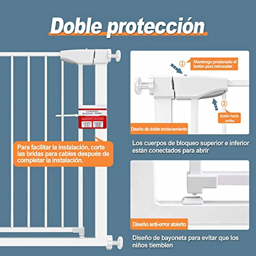 Barrera Seguridad Niños Escalera Puerta Seguridad Bebe Auto Close Sin Taladrar Barrera de Seguridad de Niños para Puerta de Escalera Puertas y Pasillos para Bebé y Perros Blanco 82-89cm