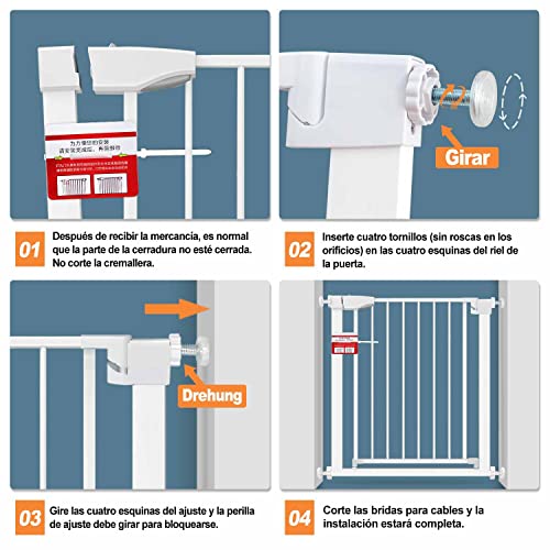 Barrera Seguridad Niños Escalera Puerta Seguridad Bebe Auto Close Sin Taladrar Barrera de Seguridad de Niños para Puerta de Escalera Puertas y Pasillos para Bebé y Perros Blanco 82-89cm