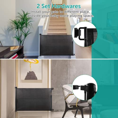 Barrera Seguridad Niños, Retráctil Puertas de Seguridad, Mascotas Escalera(0-140 cm), Reubicable, Escaleras y Pasillos, Interiores y Exteriores, Negro