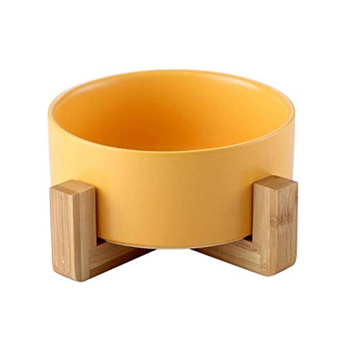 BECCYYLY Comedero más ordenado para Perros, Cuenco Elevado Elevado de cerámica para Gatos con Soporte de Madera, alimentador de Agua sin derrames para Mascotas