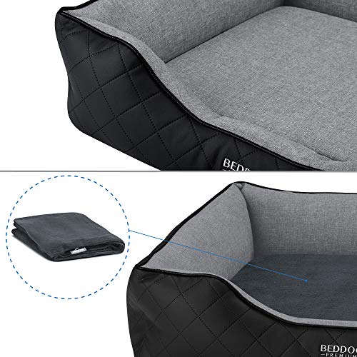 BedDog Premium Cama ortopédica para Perro WUFFI Espuma con Memoria, sofá para Perro, Felpa Regalo - The-Rock (Negro/Gris)