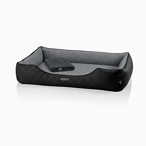 BedDog Premium Cama ortopédica para Perro WUFFI Espuma con Memoria, sofá para Perro, Felpa Regalo - The-Rock (Negro/Gris)
