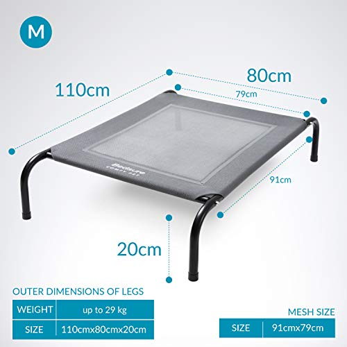 Bedsure Cama Elevada Perro Grande - Cama Mascota Exterior Lavable, Cama Anticalor, M, Gris