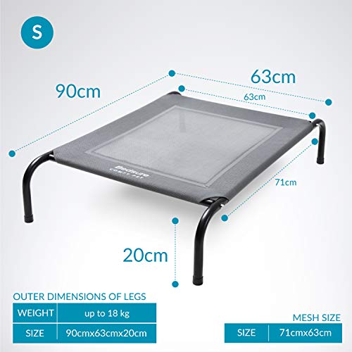 Bedsure Cama Elevada Perro Mediano - Cama Mascota Exterior Lavable, Cama para Perro Pequeño Anticalor, S, Gris