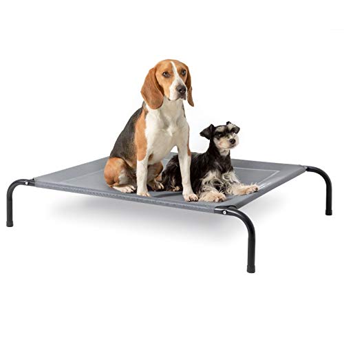 Bedsure Cama Elevada Perro Mediano - Cama Mascota Exterior Lavable, Cama para Perro Pequeño Anticalor, S, Gris