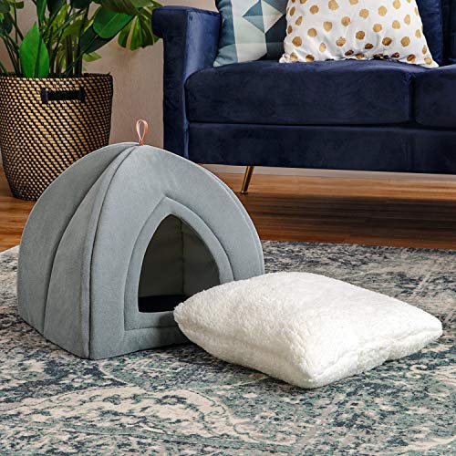Bedsure Cama Gato Cueva Suave - Casa Gato Lavable con Cojín Desenfundable y Extraíble, Camas para Perros Pequeños 35x35x38cm, Gris Claro