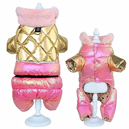 Beirui Abrigo de invierno grueso y cálido para perros pequeños,impermeable resistente al abrigo perro pequeño con cuello peludo,chaquetas reflectantes para perros ropa de invierno con anillo de correa