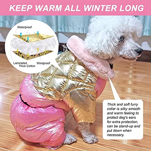 Beirui Abrigo de invierno grueso y cálido para perros pequeños,impermeable resistente al abrigo perro pequeño con cuello peludo,chaquetas reflectantes para perros ropa de invierno con anillo de correa