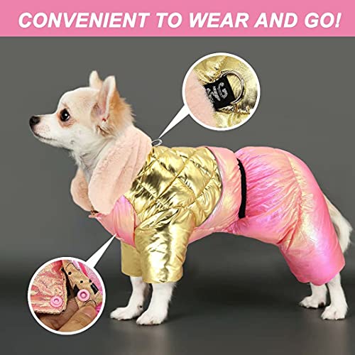 Beirui Abrigo de invierno grueso y cálido para perros pequeños,impermeable resistente al abrigo perro pequeño con cuello peludo,chaquetas reflectantes para perros ropa de invierno con anillo de correa
