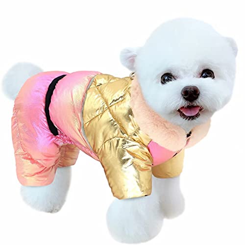 Beirui Abrigo de invierno grueso y cálido para perros pequeños,impermeable resistente al abrigo perro pequeño con cuello peludo,chaquetas reflectantes para perros ropa de invierno con anillo de correa
