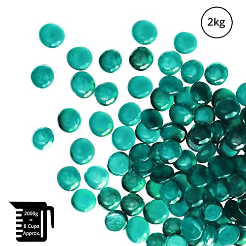 BELLE VOUS Piedras Decorativas Cristal Verdes 2 kg Piedras Decorativas para Jarrones 18 mm Planas - Piedras Colores Decoracion Bodas/Fiestas – Centros de Mesa y Decoración de Acuario