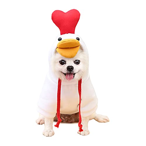 Benoon Ropa de mascota para perros y gatos con capucha para mascotas con forma de pollo Cosplay agradable para la piel Mascota Perros Gatos Sudadera con capucha para vacaciones - Blanco L
