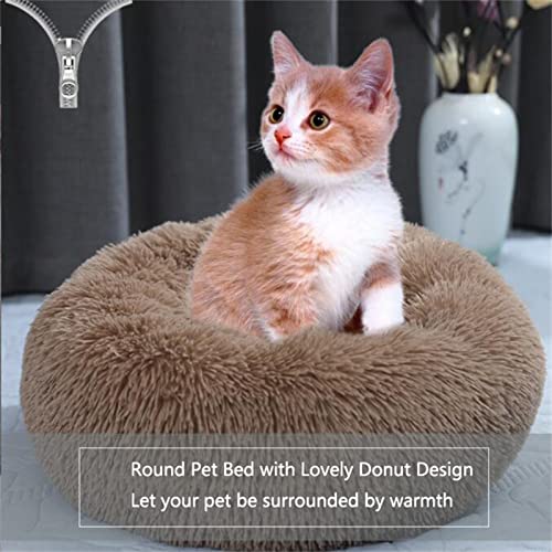 BFUABD Cama para Perros Gato Cama Cat Nest Mascotas Cama Redonda Mascotas Calentito Cojín Redondo Suave de Felpa para Mascotas Pequeñas (Color : Khaki, Size : 50cm)