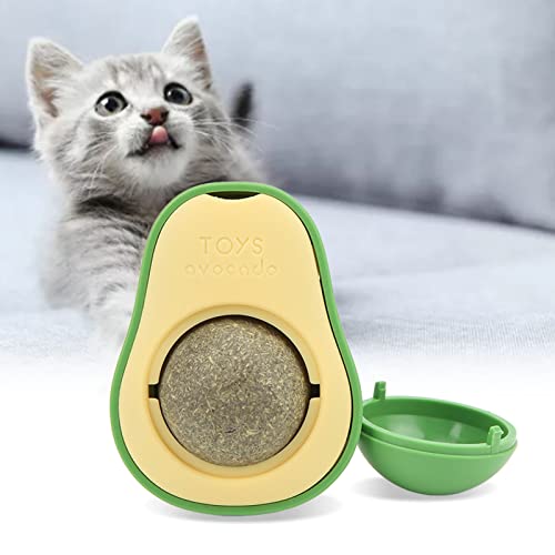 BigKing Bola de Hierba gatera, práctica Limpieza de Dientes giratoria interactiva Forma de Aguacate Gatito Trata Bola Juguete Gato Masticar Juguete para Interior 4,6x6 cm