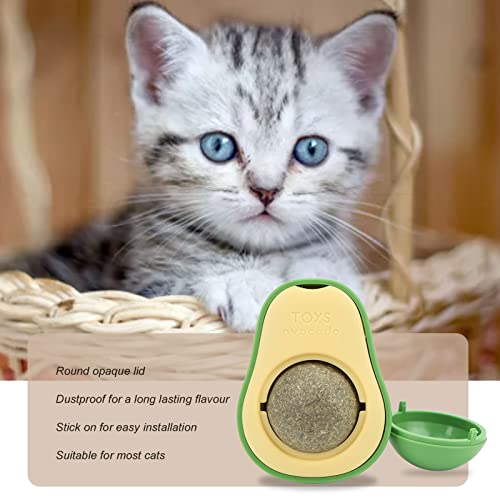 BigKing Bola de Hierba gatera, práctica Limpieza de Dientes giratoria interactiva Forma de Aguacate Gatito Trata Bola Juguete Gato Masticar Juguete para Interior 4,6x6 cm