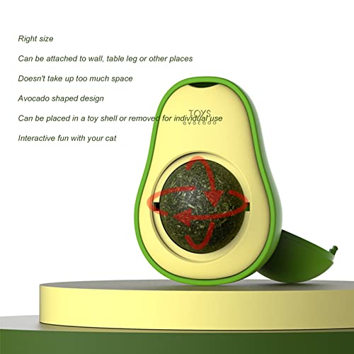 BigKing Bola de Hierba gatera, práctica Limpieza de Dientes giratoria interactiva Forma de Aguacate Gatito Trata Bola Juguete Gato Masticar Juguete para Interior 4,6x6 cm