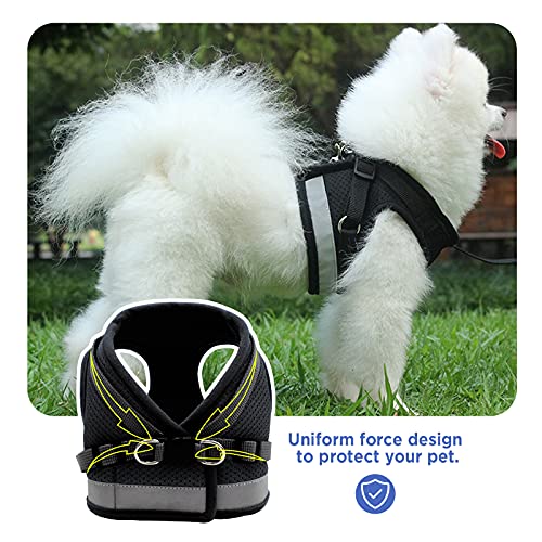 Bigqin Arnés para Gatos con arnés de Correa para Gatos Arnés para Gatitos con arnés Ajustable para Gatos con Rayas Reflectantes, Negro, L