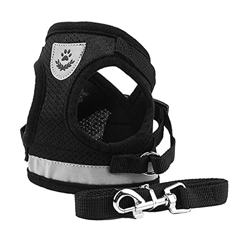 Bigqin Arnés para Gatos con arnés de Correa para Gatos Arnés para Gatitos con arnés Ajustable para Gatos con Rayas Reflectantes, Negro, L