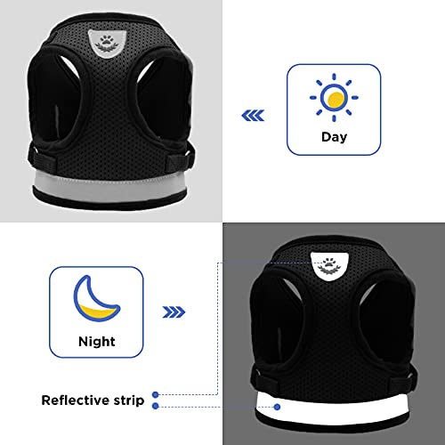 Bigqin Arnés para Gatos con arnés de Lino para arneses para Gatos para Gatitos con Rayas Reflectantes Arnés Ajustable para Gatos, Negro, M