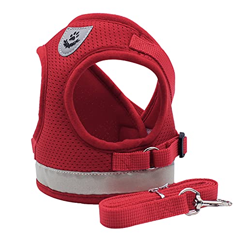 Bigqin Arnés para Gatos con Correa arnés para Gatos arnés para Gatitos con Rayas Reflectantes arnés Ajustable para Gatos, Rojo, M