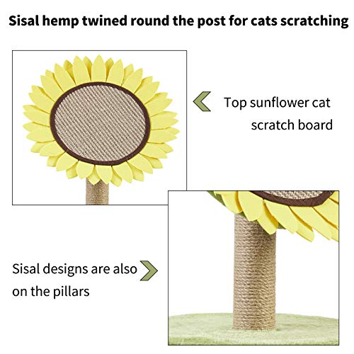 BingoPaw Cama Gato Cueva con Rascador Gato Alfombra en Forma Girasol y Poste Rascador de Sisal Natural Juguetes Gatos 3 en 1 Altura 75cm