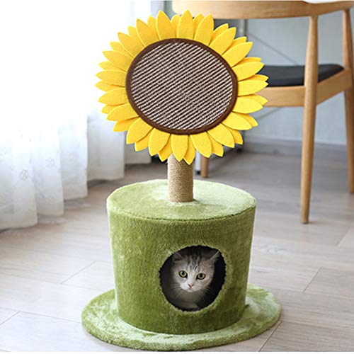 BingoPaw Cama Gato Cueva con Rascador Gato Alfombra en Forma Girasol y Poste Rascador de Sisal Natural Juguetes Gatos 3 en 1 Altura 75cm