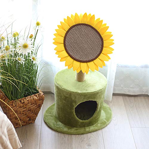 BingoPaw Cama Gato Cueva con Rascador Gato Alfombra en Forma Girasol y Poste Rascador de Sisal Natural Juguetes Gatos 3 en 1 Altura 75cm