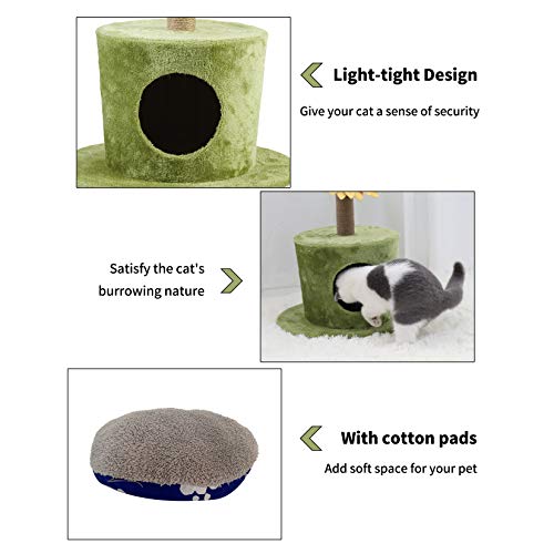 BingoPaw Cama Gato Cueva con Rascador Gato Alfombra en Forma Girasol y Poste Rascador de Sisal Natural Juguetes Gatos 3 en 1 Altura 75cm