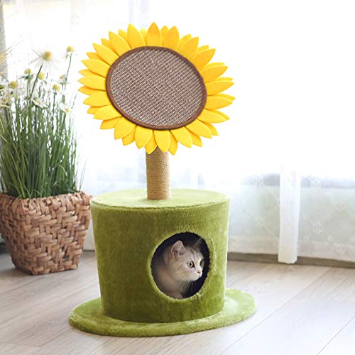 BingoPaw Cama Gato Cueva con Rascador Gato Alfombra en Forma Girasol y Poste Rascador de Sisal Natural Juguetes Gatos 3 en 1 Altura 75cm