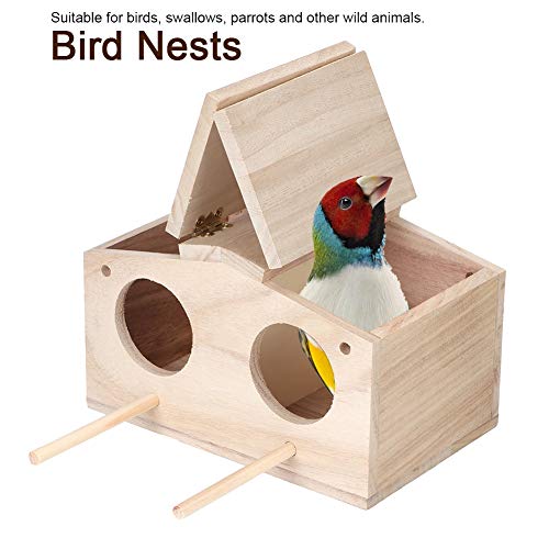 Bird House, Nido de Madera para Mascotas, nidos de pájaros, Caja de cría, Jaula, Accesorios para pajarera con Puerta de Dos Agujeros para Loros, Golondrinas, pájaros y Otros Animales Salvajes